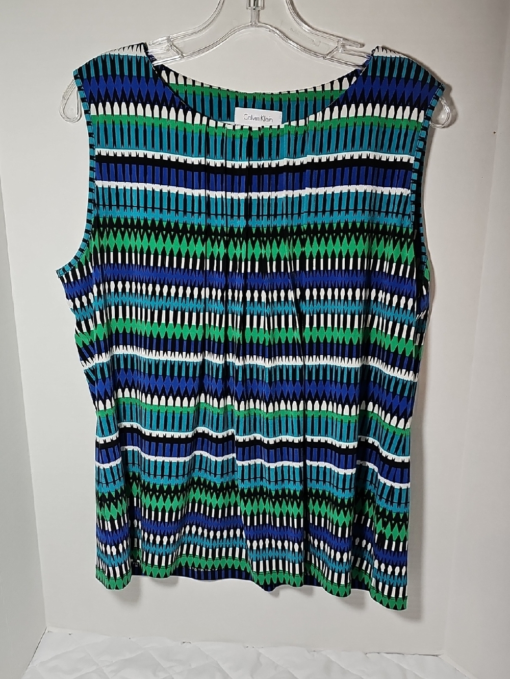 Calvin Klein Blue Green Geometric Sleeveless Blouse